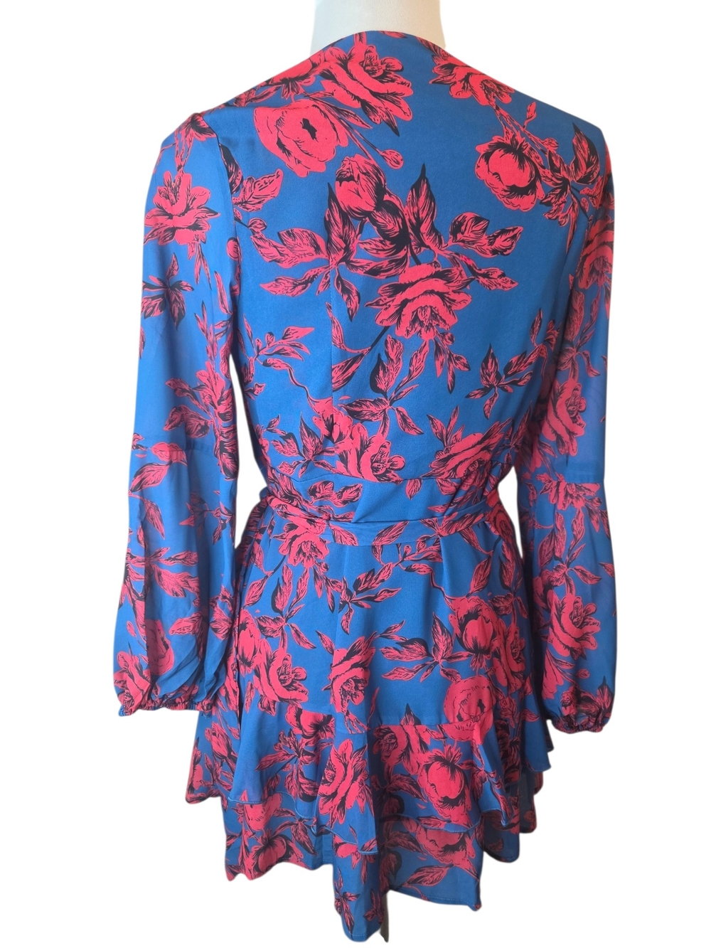 Cupshe Stunning Blue Hot Red Floral Print True Wrap Dress Size Women's Large - Picture 6 of 13